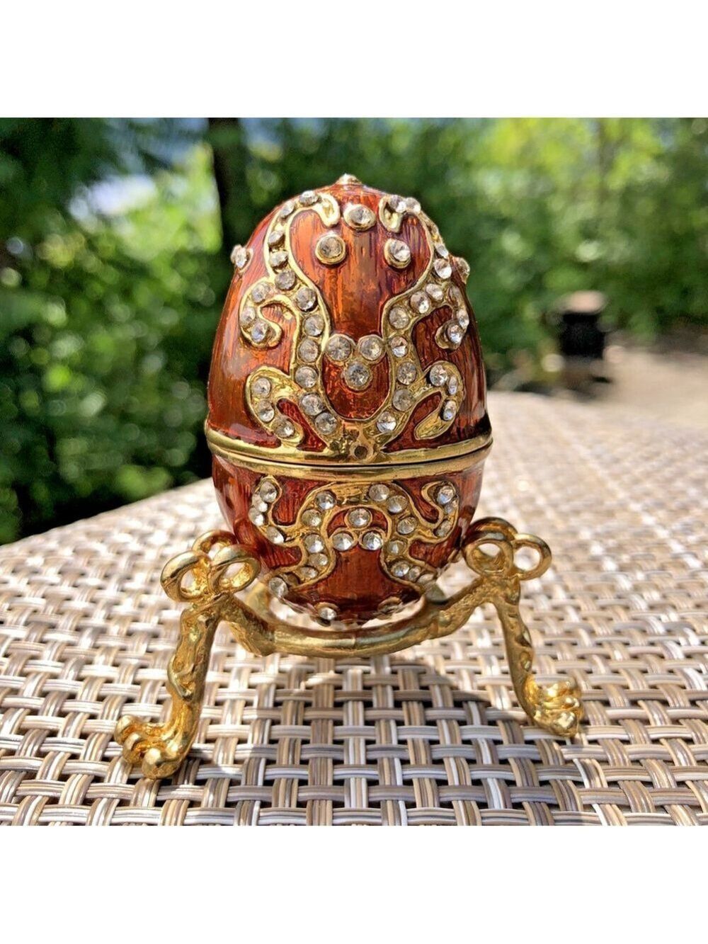 Beautiful Egg Trinket Box With Hinge And Stand Shiny Enameled Studded Dazzling X